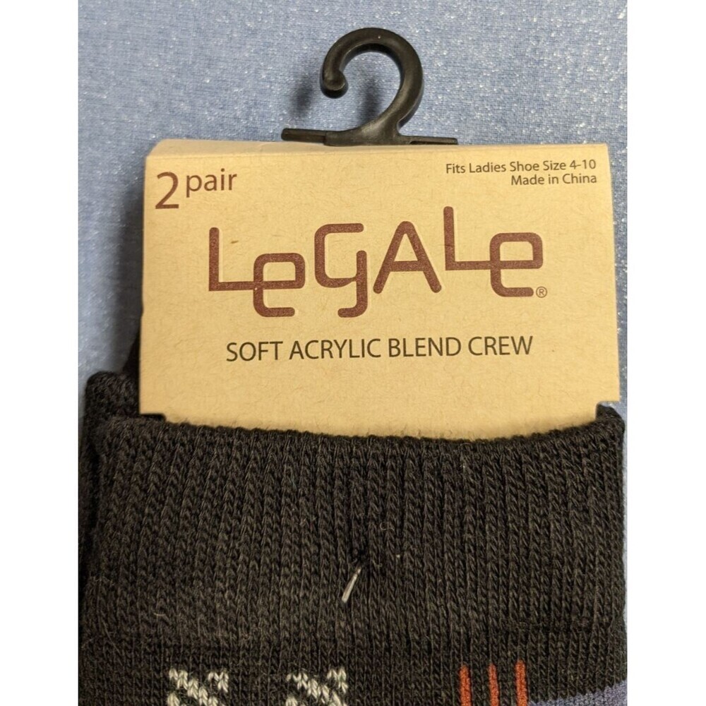 NEW~Legale Women's Soft Acrylic Blend Crew Socks 2-Pair Ladies Shoe Size 4-10 - Picture 2 of 4